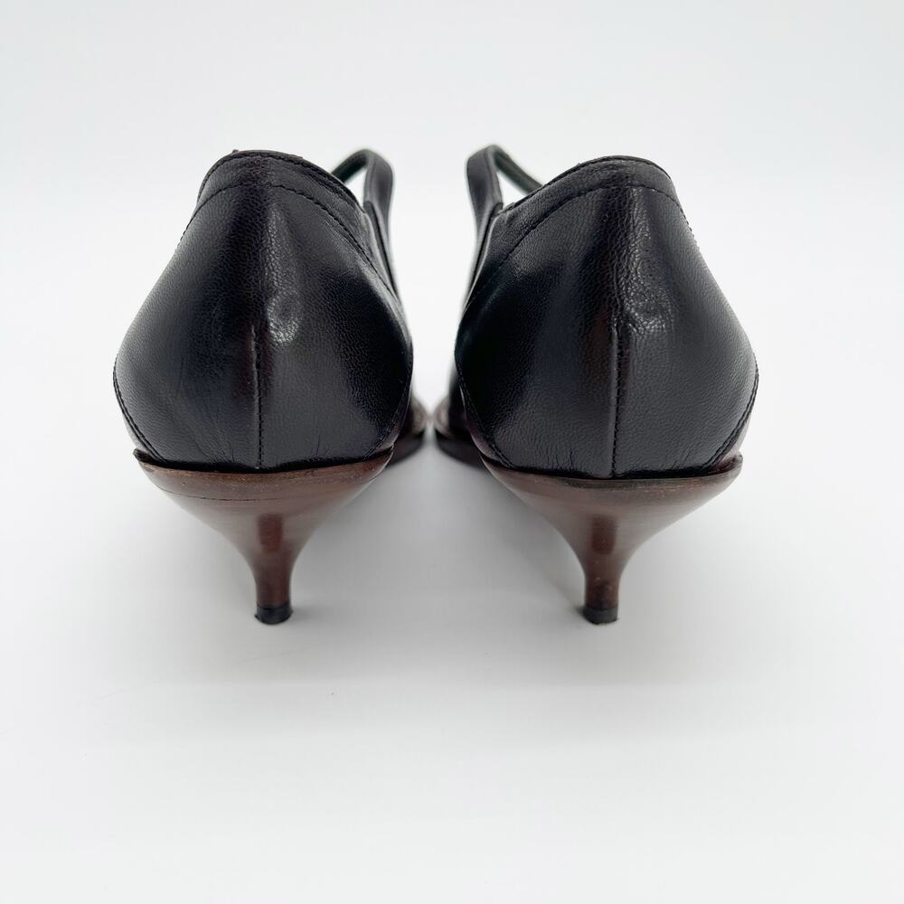 Miu Miu 90s Vintage Burgundy Black Leather Mary Jane Kitten Heel Pumps IT 37.5 - Picture 8 of 11
